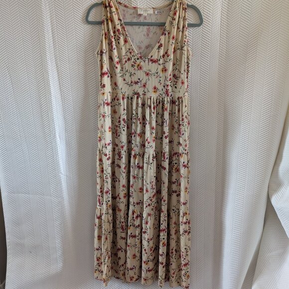 Jessica Simpson Floral Ribbed Maxi Dress V-Neck Sleeveless Medium Cottagecore - Picture 6 of 12